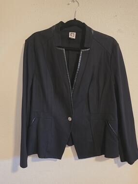 Anne Klein Black Blazer Faux Leather Trim Women’s XL